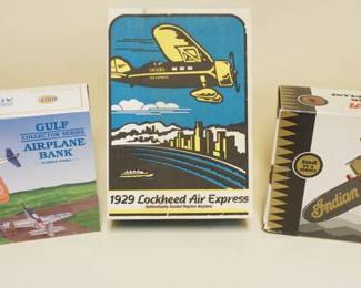 1325	LOT OF 3 BOXED AIRPLANE BANKS GULF, LOCKHEED, INDIAN MOTORCYCLE
