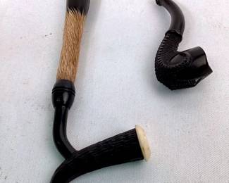 JIFI905 Vintage Smoking Pipes 2 black smoking pipes. Measuring approximately 5.5' long & 2.5' long.