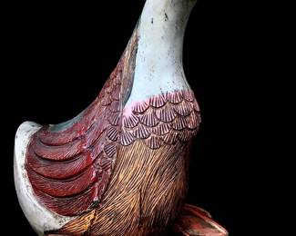 JIFI913 MidCentury Hand Crafted Folk Art This duck has been handcrafted out of walnut with intricate carved details and mid-century color scheme. This piece of folk art is very heavy for it's size.