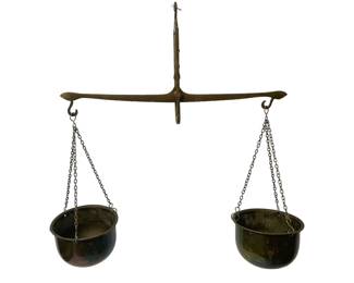 Antique Hanging Brass Equal Arm Balance Scale
