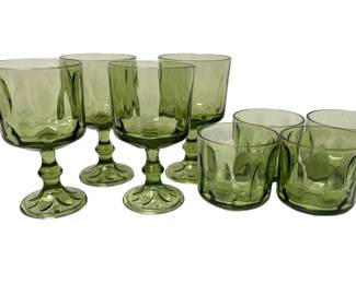Vintage Green Thumbprint Tumblers and Stemmed Glasses
