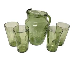 Vintage Green Thumbprint Glasses and Pitcher
