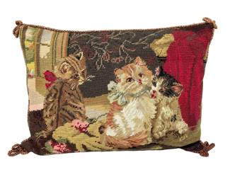 Vintage Needlepoint Kitty Pillow