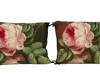 Pair of Vintage Floral Needlepoint Pillows