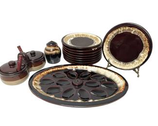 Vintage Stoneware Serving Items and Appetizer Plates
