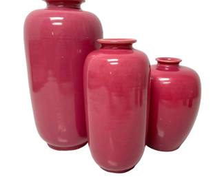 Set of Three Vintage Glazed Pottery Vases
