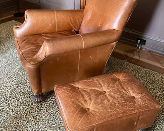 VINTAGE LEATHER CHAIR AND OTTOMAN