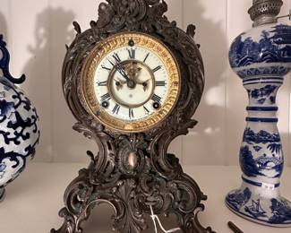 1880s Ansonia Cast Metal Rococo Clock