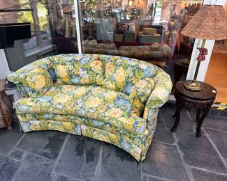 Baker Furniture Vintage Curved Sofa, Oriental Side Table, Table Lamp