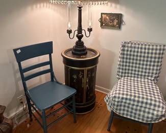 Oriental Circular Cabinet, Miscellaneous Chairs, Vintage Lamp