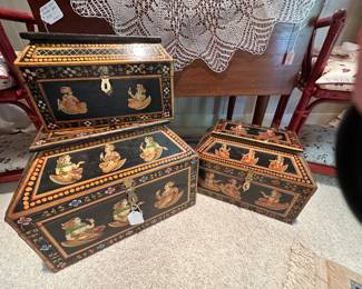 Anglo Indian Decorative Boxes, Hand Painted 