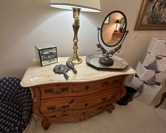 2-Drawer Pine Bombe Chest with Faux Marble Top