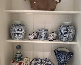 Vtg. Blue and White Ginger Jars and Decor, Decorative Horse Figure