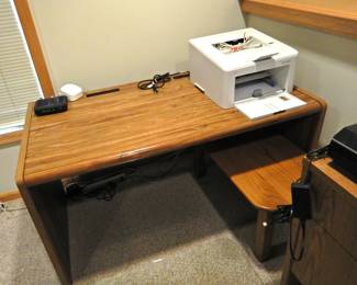 Oak computer table with printer stand