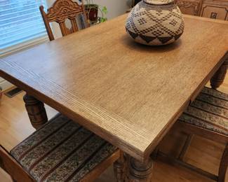 Vintage Dining Table - 6 Vintage Dining Chairs - sides slide out for extension of Table. 