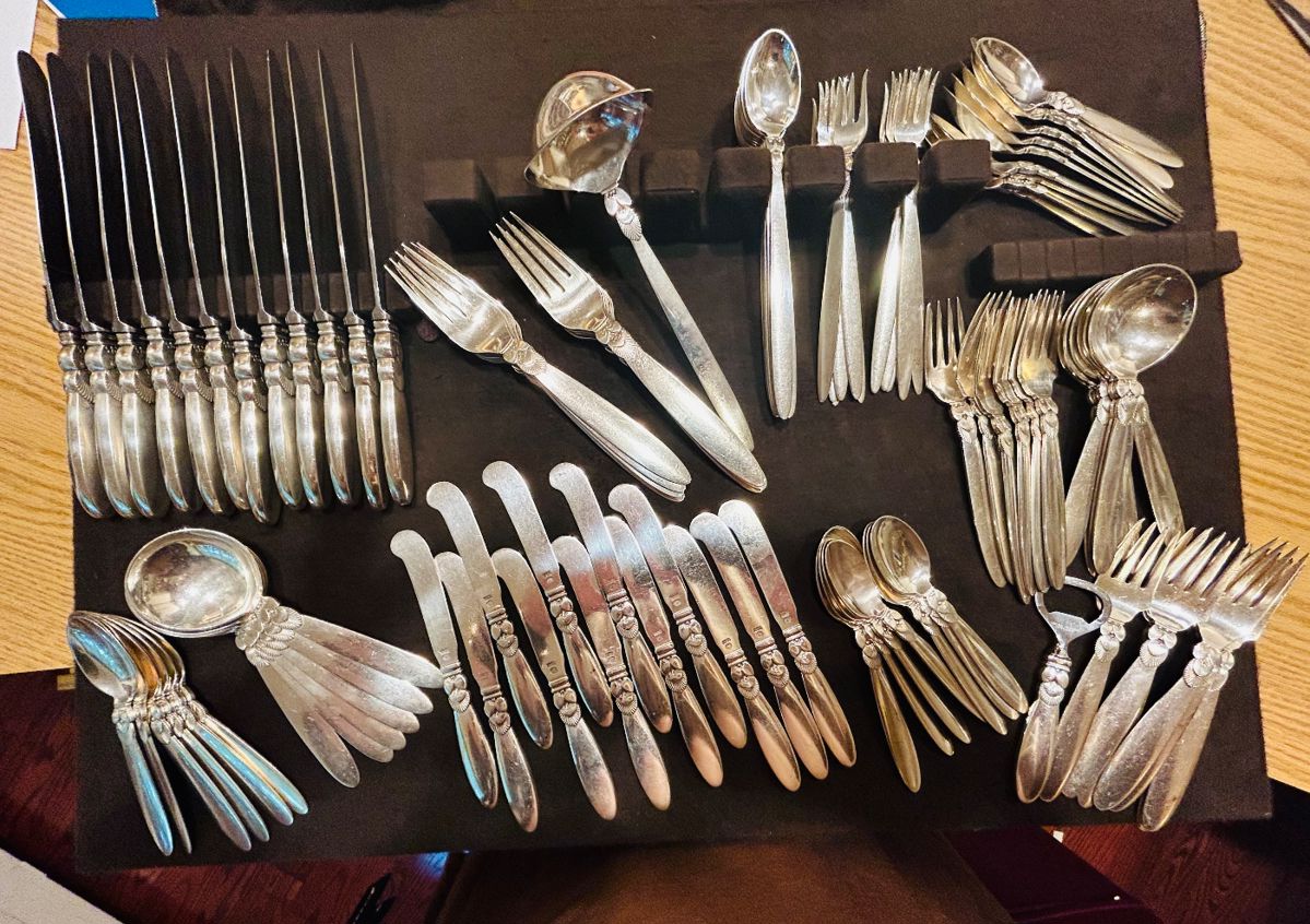 Georg Jensen Sterling Flatware service for 12 w/ 7 PCs. Per place setting! Cactus pattern.