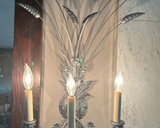 Matched pair of vintage silver tone wall electrical sconces 