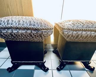 Matched pair of Asian style ottomas