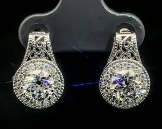 Designer BELLA MOI 1.85 Carat Moissanite Filigree Drop Earrings