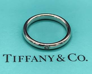 Tiffany & Co. Elsa Peretti Diamond Petite Solitaire Stacking Band - Versatile Designer Diamond Ring - Classic Style & Look