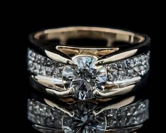 1.60ct Diamond Raised Solitaire Over Floating Channel Diamonds Ring in 14k Yellow Gold - D-E Color