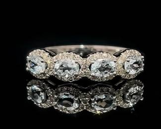 1.30ct Natural Aquamarine & Diamond Five Oval Halo Anniversary Style Ring in 14k White Gold