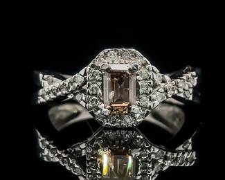 1.25 Carat Fancy Chocolate Brown & White Diamond Engagement Ring in 14k White Gold - Infinity Symbol Band, Natural Diamond Color