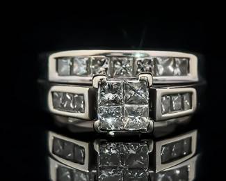 1.50 Carat Diamond Princess Illusion Bridal Set Ring in 14k White Gold