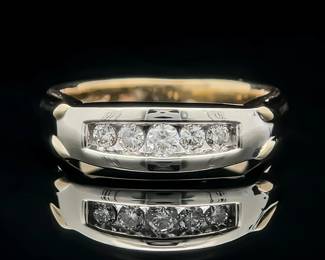 Men's Diamond Five-Stone Channel Square Top Ring in 14k Two-Tone Yellow & White Gold