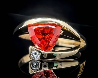 Natural Fire Orange Citrine & Diamond Two-Stone Modern Bypass Coil Ring in 14k Yellow Gold