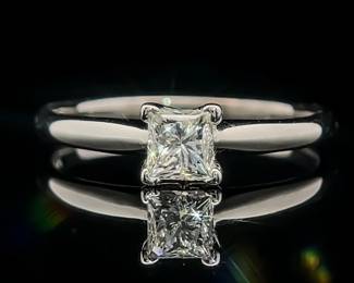 0.53 Carat Diamond Princess Cut Solitaire Engagement Ring in 14k White Gold - VS Clarity