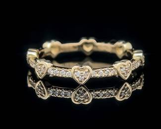 Diamond Heart Eternity Slim Stackable Band Ring in Yellow Gold