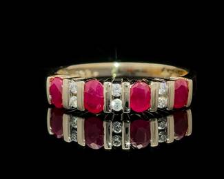 Natural Ruby & Diamond Anniversary Style Channel Bar Ring in 14k Yellow Gold