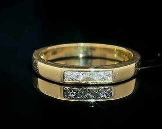 Diamond Princess Channel Slim & Stackable Wedding Ring in 14k Yellow Gold