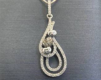 Diamond Three-Heart Halo Ribbon Drop Pendant in White Gold