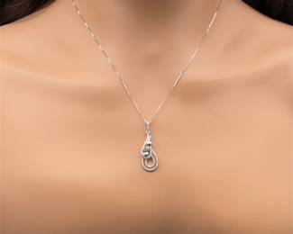 Diamond Three-Heart Halo Ribbon Drop Pendant in White Gold