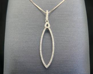 Diamond Geometric Elongated Free Form Raindrop Pendant in 14k White Gold