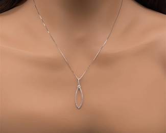 Diamond Geometric Elongated Free Form Raindrop Pendant in 14k White Gold