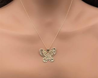 Filigree Double Butterfly 3D Pendant Necklace in 14k Yellow Gold
