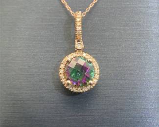 Mystic Topaz & Diamond Halo Pendant Necklace in 14k Rose Gold