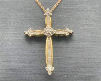 0.33ct Diamond Round & Baguette Cluster Celtic Cross Pendant in Yellow Gold