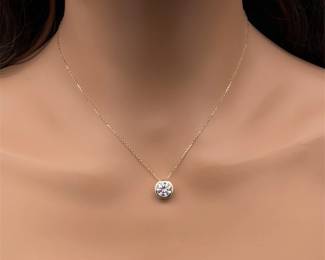 2 Carat Moissanite Solitaire Bezel Pendant Necklace in 14k Yellow Gold