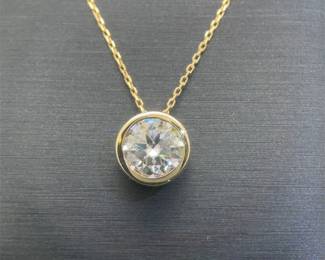 2 Carat Moissanite Solitaire Bezel Pendant Necklace in 14k Yellow Gold