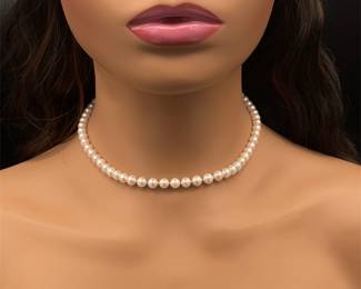 Classic Natural White Pearl Single Strand Necklace w/ 14k Yellow Gold Clasp - 16" Long