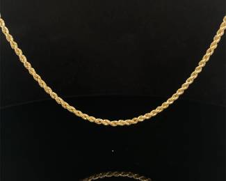 Classic Slim Rope Chain Hollow Link Necklace in 14k Yellow Gold, 18" Long