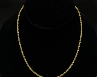 Classic Slim Rope Chain Hollow Link Necklace in 14k Yellow Gold, 18" Long