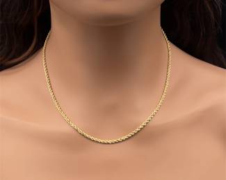 Classic Slim Rope Chain Hollow Link Necklace in 14k Yellow Gold, 18" Long