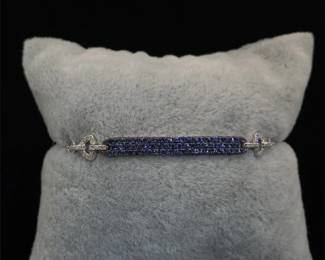 Designer EFFY Natural Blue Sapphire & Diamond ID Link Bar Pendant Bracelet in 14k White Gold w/ Original Tag Attached! - Retail $3,125