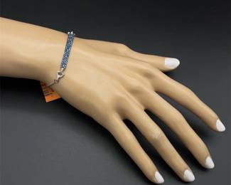 Designer EFFY Natural Blue Sapphire & Diamond ID Link Bar Pendant Bracelet in 14k White Gold w/ Original Tag Attached! - Retail $3,125