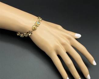 Natural Semi-Precious Gemstone Heart, Butterfly & Flower Puffed Link Bracelet in 14k Yellow Gold - Peridot, Garnet, Blue Topaz, Citrine!